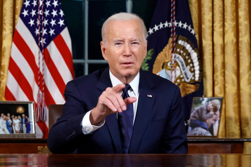 President Joe Biden addresses the United States on the conflict between Israel and Hamas and the Russian invasion of Ukraine from the Oval Office of the White House in Washington, D.C.