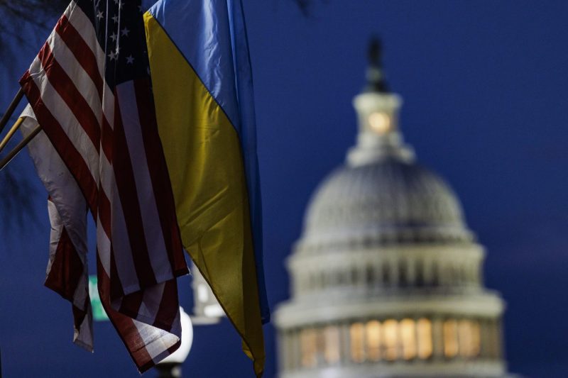 American and Ukrainian flags near the Capitol Building in Washington.