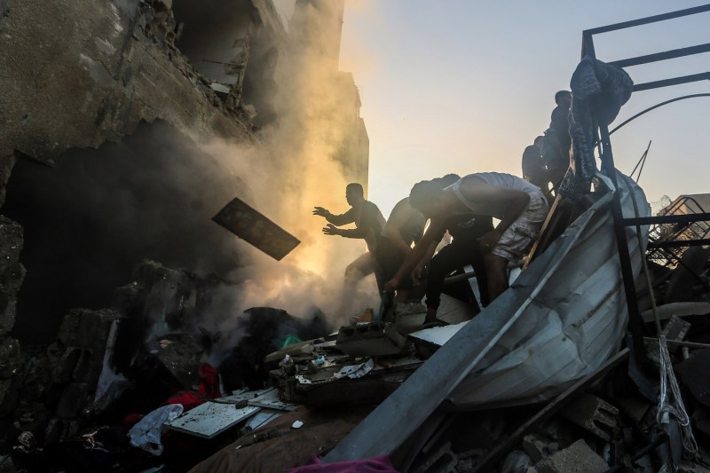 Rubble cleared in Gaza after Israeli airstrike in Israel-Hamas war.