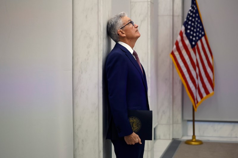 U.S. Federal Reserve Chairman Jerome Powell prepares to deliver remarks to the Fed's Division of Research and Statistics Centennial Conference in Washington.