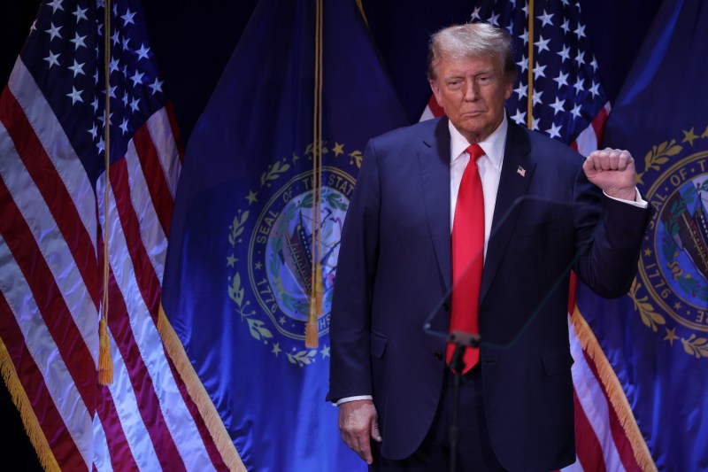Republican presidential candidate and former President Donald Trump addresses a campaign rally at the Rochester Opera House on January 21, 2024 in Rochester, New Hampshire.