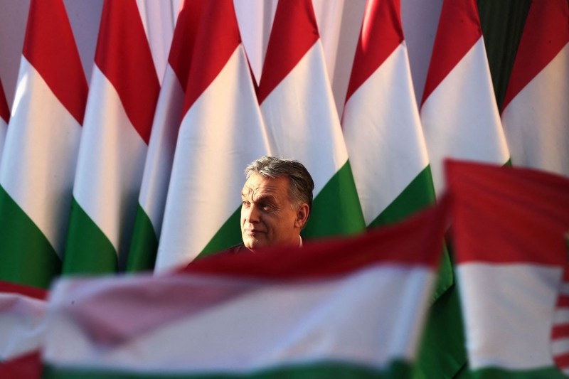 Hungarian Prime Minister Viktor Orban delivers his speech during the last campaign event of his Fidesz party in Szekesfehervar, Hungary on April 6, 2018.