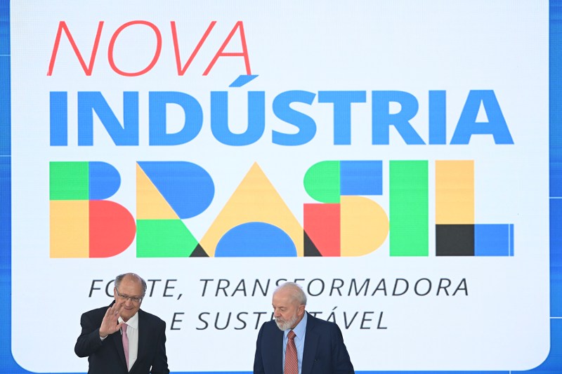 Brazilian President Luiz Inácio Lula da Silva and Vice President Geraldo Alckmin participate in a ceremony to launch a new industrial development policy at the Planalto Palace in Brasília on Jan. 22.