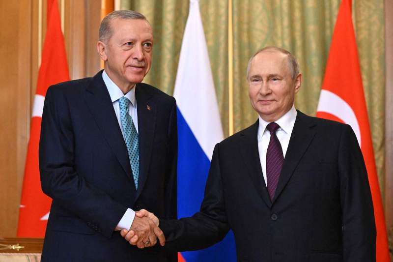 Russian President Vladimir Putin meeting with his Turkish counterpart Recep Tayyip Erdogan in Sochi, Russia on Sept. 4, 2023.