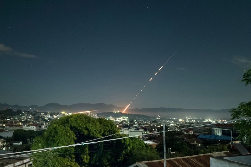 A missile is fired from a military base in Lashio, Myanmar, on Oct. 28, 2023.
