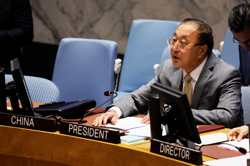 Zhang Jun, China's ambassador to the United Nations, speaks during a U.N. Security Council meeting at U.N. headquarters in New York City on Nov. 22, 2023.