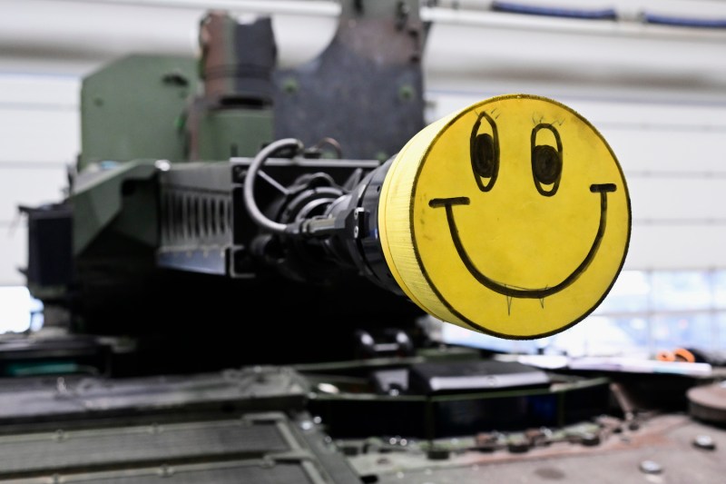 A view of a Puma fighting vehicle's cannon at a production line as German Chancellor Olaf Scholz and Defence Minister Boris Pistorius attend the groundbreaking ceremony for a new munitions factory of German defence contractor Rheinmetall on February 12, 2024 in Unterluess, Germany.