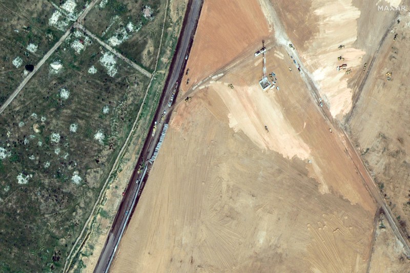 Maxar satellite imagery shows another view of the contruction of a wall near the Rafah border crossing into Egypt on Feb. 15.