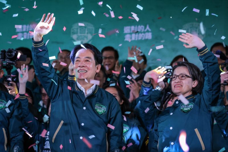 Taiwanese President-elect William Lai and his running mate Hsiao Bi-khim speak to supporters at the Democratic Progressive Party's headquarters in Taipei, Taiwan.