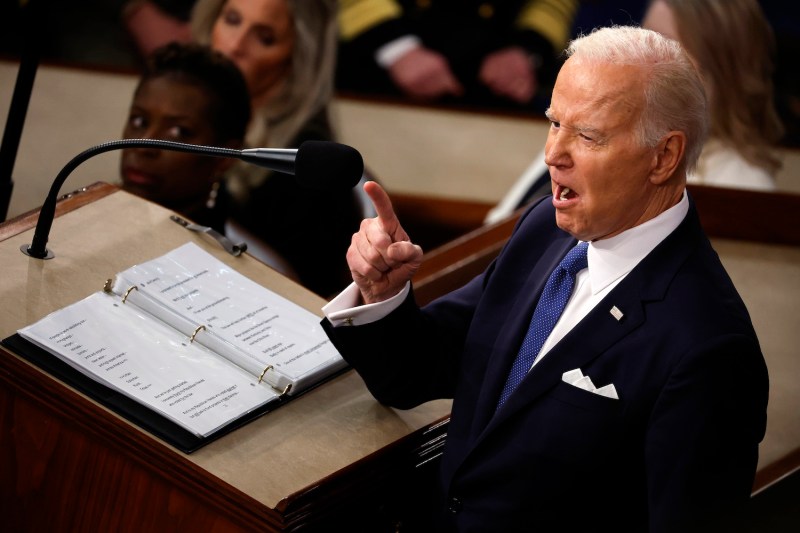 U.S. President Joe Biden delivers his State of the Union address during a joint meeting of Congress at the U.S. Capitol in Washington.