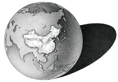 Illustration of a globe highlighting China