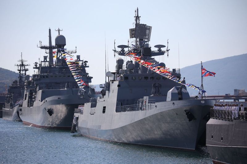 Russia’s Black Sea Fleet warships take part in the Navy Day celebrations in the port city of Novorossiysk on July 30, 2023.