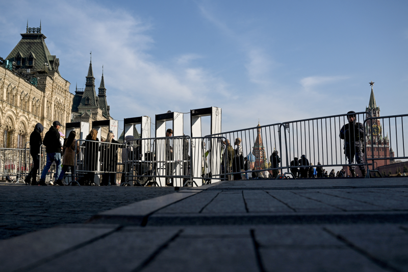 Security gates surround Moscow's Red Square.