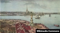 Анжело Тозелли. Панорама Петербурга. Южная Ростральная колонна и вид на Петропавловскую крепость. 1820