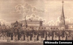Неизвестный художник. Похоронная процессия императора Александра I. Траурное шествие в Москве. 1826 год