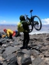 Climbing the "Oјos del Salado" active volcano by bicycle, cyclists from North Macedonia, Nikola Neshkoski and Ilija Derevjov