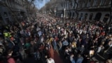 HUNGARY -- Hungarians take part an anti-govenrment demonstration in the centre of Budapest on March 15, 2024