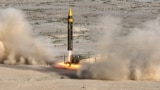 A fourth-generation ballistic missile called Kheibar with a range of 2,000 kilometers is test-launched at an undisclosed location in Iran in May 2023. (file photo)