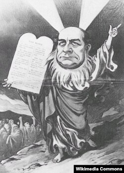 Брайан в образе Моисея со скрижалями. Карикатура из журнала Puck. Художник Джозеф Кэплер. Сентябрь 1906