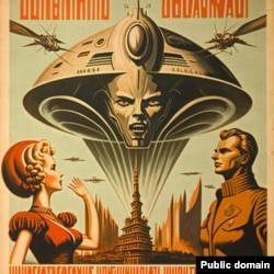 Плакат в стиле советского ретрофутуризма, созданный нейросетью Midjourney