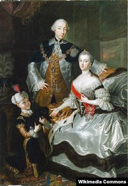 Великая княгиня Екатерина Алексеевна с супругом Петром III Фёдоровичем. Работа Анны Розины де Гаск. 1756