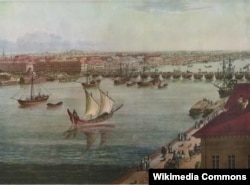 Анжело Тозелли. Панорама Санкт-Петербурга. 1820. Справа – Английская набережная