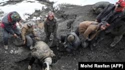کارگران در یک معدن زمرد پنجشیر