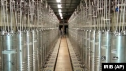 Various centrifuge machines line a hall at Iran's Natanz uranium-enrichment facility.
