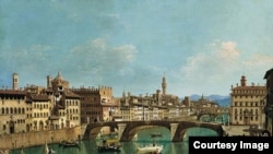 Джузеппе Дзокки. Вид реки Арно и моста Санта Тринита, 1740-е.