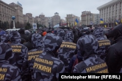 Election observers: Members of the National Militia rally in central Kyiv on March 16.