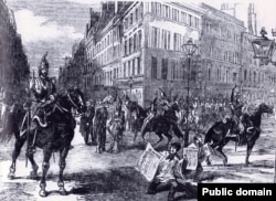 Войска на улицах Парижа во время переворота 2 декабря 1851 года, устроенного Луи-Наполеоном Бонапартом. Гравюра 1850-х годов