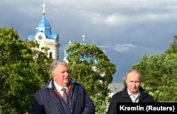 Putin and Sechin visit Konevets Island in the Leningrad region in August 2021