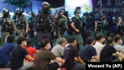 Полиция задерживает участников протеста против принятия закона "О защите национальной безопасности в Гонконге". 1 июля 2020 года