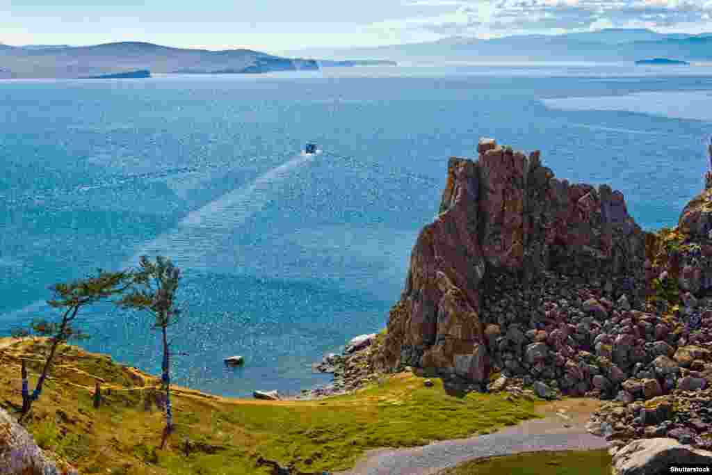 Rock Shamanka on island Olkhon, lake Baikal. It is photographed in clear solar weather.