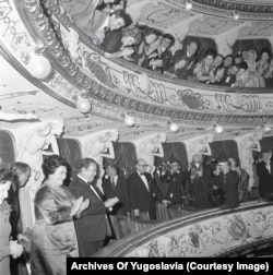 Tito and his wife make an appearance in a theater in the 1960s.
