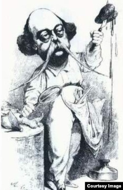 Флобер, препарирующий мадам Бовари. Карикатура 1860-х