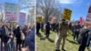 Участники протеста с антиукраинскими плакатами. Вашингтон, 18 марта 2023 года. 