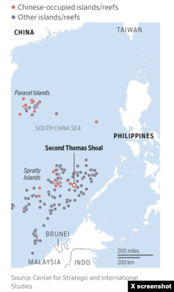 ภาพที่แสดงให้เห็นระยะทางระหว่างสันดอนเซคันด์ โธมัส และฟิลิปปินส์ (CSIS)