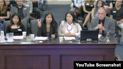 A representative of nail technicians (center left) testifies during a session of the Kentucky General Assembly's Legislative Research Commission, on September 26, 2023. (YouTube Screenshot)