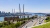 FILE - A view of the bridge connecting the Russky Island and Vladivostok, in Russia's far east, is seen on Aug. 26, 2023. An American soldier reportedly has been detained in Vladivostok last Thursday on charges of criminal misconduct. 