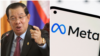 This collage image shows Cambodia's former prime minister Hun Sen speaks at the National Assembly on August 22, 2023, and the logo of Meta company. (REUTERS)