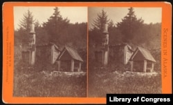 1891 stereograph card published by the Portland-based North West Trading Company entitled "Shamans Graves, Alaska."