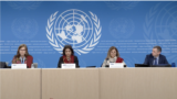 Members of the Independent International Fact-Finding Mission on Iran take questions from reporters in this screenshot of a press briefing in Geneva, Switzerland, March 18, 2024 (Courtesy UNTV) 