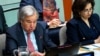 United Nations Secretary-General Antonio Guterres, speaks next to Sima Bahous, executive director of U.N. Women, during the observance of the International Women's Day 2024 at the United Nations in New York, March 8, 2024. 