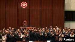 香港立法會全票通過根據《基本法》第23條訂立的新的國家安全法案。（2024年3月19日）