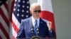 美國總統拜登與日本首相岸田文雄在白宮玫瑰園舉行記者會時發表演說。 （2024年4月10日）