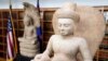 Some of the Cambodian antiquities recovered by the United States Attorney's Office are displayed during a news conference in New York, Monday, Aug. 8, 2022.