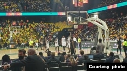 SLAC players and Dakar University Club DUC warming up before their encounter in Dakar Arena Senegal Saturday March 5, 2022 .