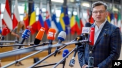 드미트로 쿨레바 우크라이나 외무장관이 지난 5월 벨기에 브뤼셀에서 기자회견하고 있다. (자료사진)