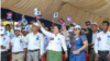 The Candlelight Party's supporters and activists hold Cambodia's national flag and the party's flag during the party's congress in Siem Reap province, on Feb. 11, 2023. (Ten Soksreinith/VOA Khmer) 